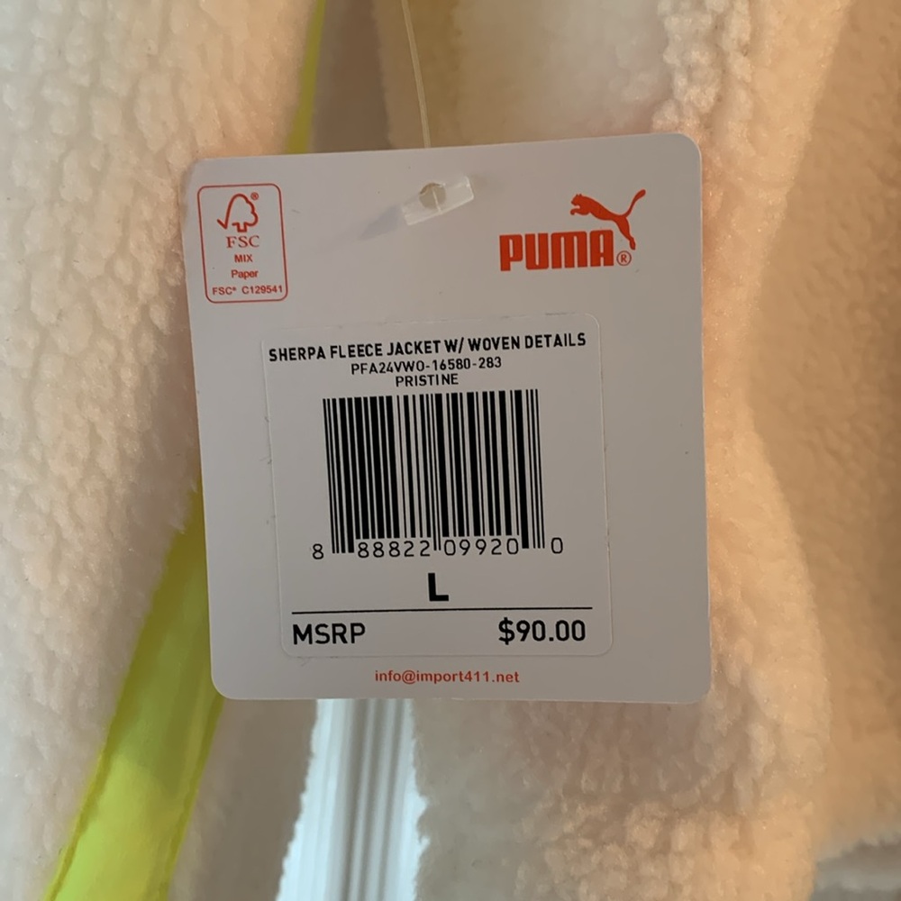 New With Tag…PUMA Sherpa Fleece Jacket With Woven Details - Size Large - Picture 6 of 8